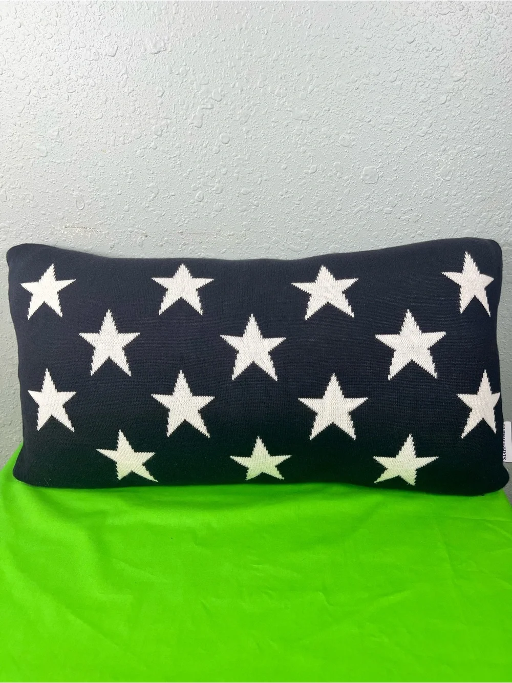 Stars & Stripes Knit Lumbar Throw Pillow Navy White Stars 24x12 Cotton